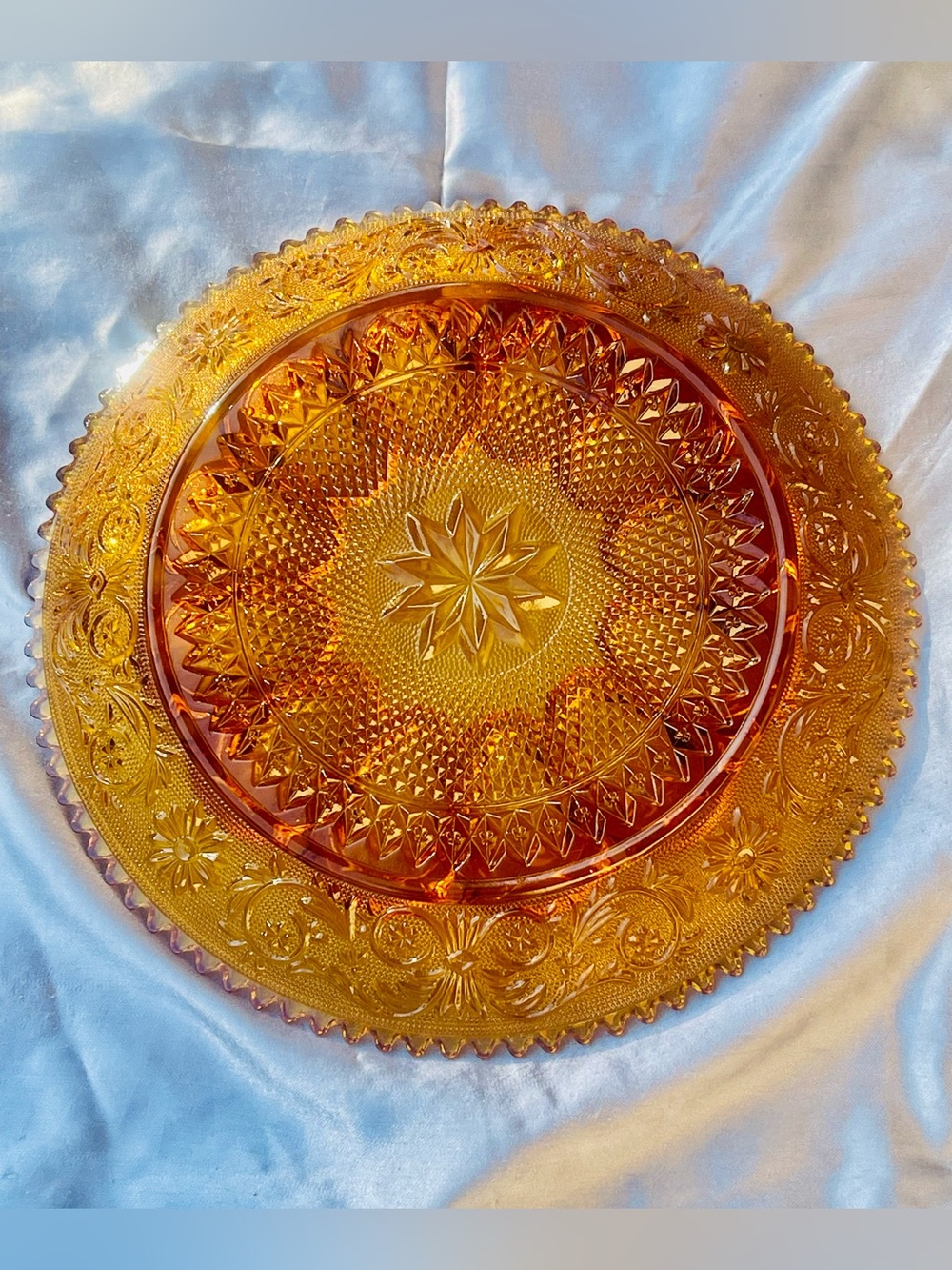 Vintage Amber Glass Deviled Egg Platter 12” Heavy Pressed Glass Serving Tray - Picture 3 of 5